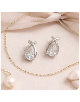 S925．優雅交叉閃鑽耳環