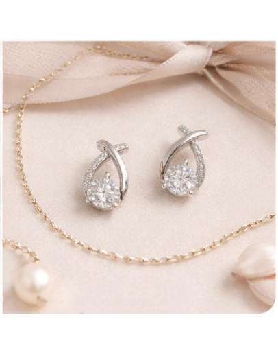 S925．優雅交叉閃鑽耳環