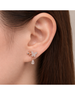 Rose Gold Butterfly Stud Drop Earrings
