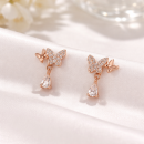 Rose Gold Butterfly Stud Drop Earrings