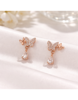 Rose Gold Butterfly Stud Drop Earrings