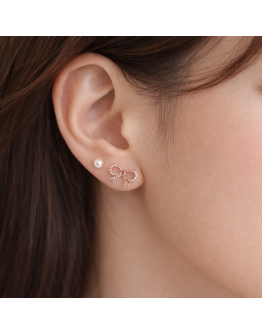 韓系蝴蝶結珍珠雙戴耳釘組