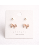 韓系蝴蝶結珍珠雙戴耳釘組