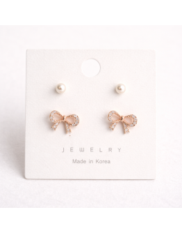 韓系蝴蝶結珍珠雙戴耳釘組