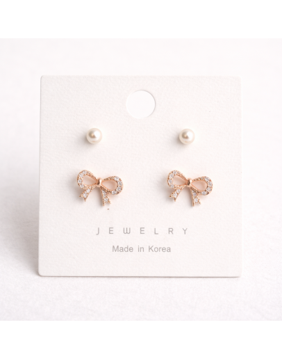 韓系蝴蝶結珍珠雙戴耳釘組