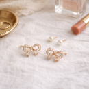 韓系蝴蝶結珍珠雙戴耳釘組