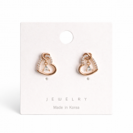 玫瑰金心鑽耳環