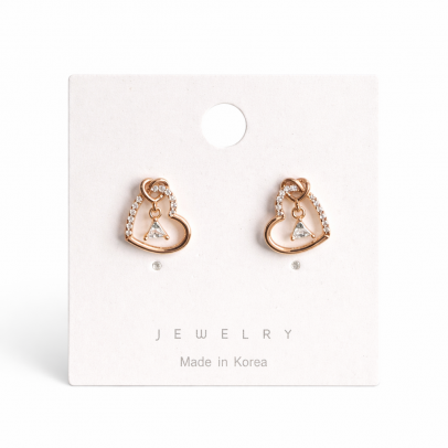 玫瑰金心鑽耳環