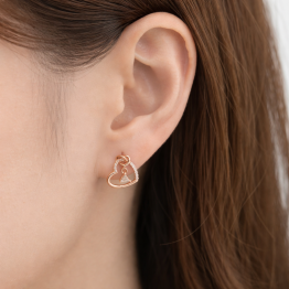 玫瑰金心鑽耳環