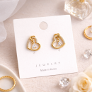 金色心鑽純銀耳環