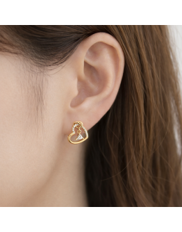 金色心鑽純銀耳環