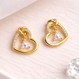 金色心鑽純銀耳環