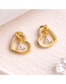 金色心鑽純銀耳環
