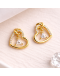 金色心鑽純銀耳環