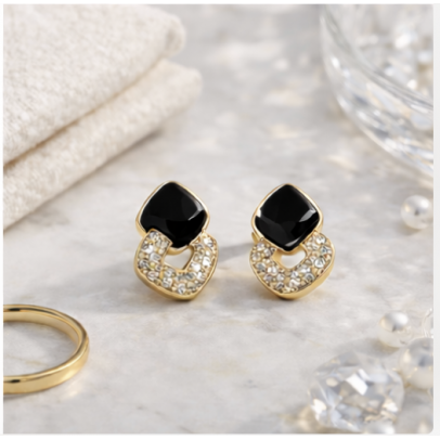 Noir Link Crystal Studs