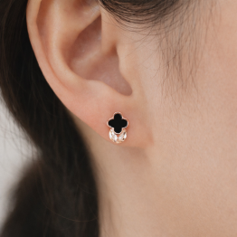 黑曜四葉鑽垂耳釘耳環