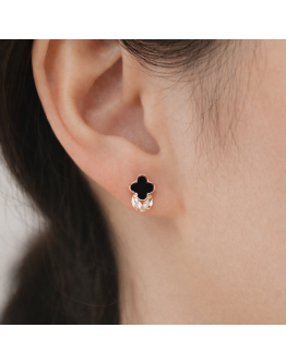 黑曜四葉鑽垂耳釘耳環