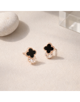 黑曜四葉鑽垂耳釘耳環