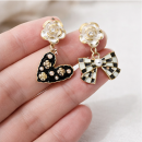 Asymmetric Rose & Checker Bow Earrings