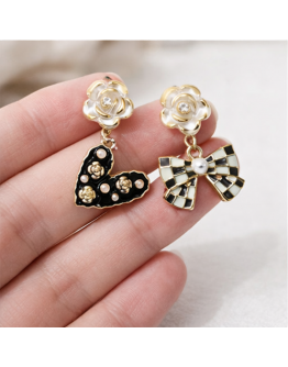 Asymmetric Rose & Checker Bow Earrings