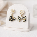 Asymmetric Rose & Checker Bow Earrings