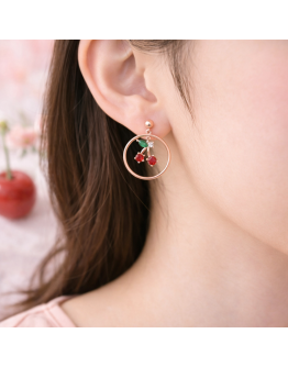 Sweet Cherry Hoop Earrings – Rose Gold