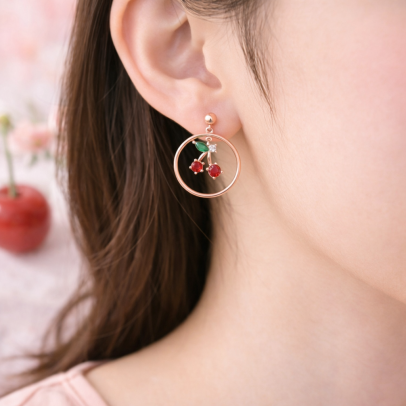 Sweet Cherry Hoop Earrings – Rose Gold