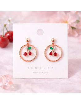 Sweet Cherry Hoop Earrings – Rose Gold