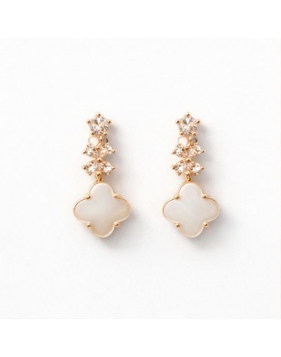 幸運四葉貝母垂墜耳環