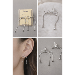 銀緞蝴蝶結垂墜耳環