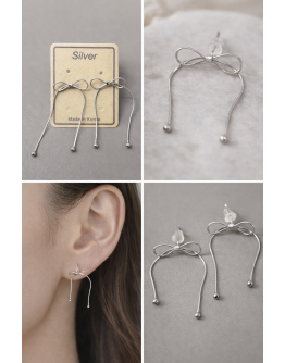 銀緞蝴蝶結垂墜耳環